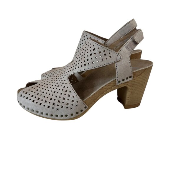 Dansko Teagan Womens Size 36 Perforated Leather Slingback Heeled Sandals Beige - Picture 11 of 15